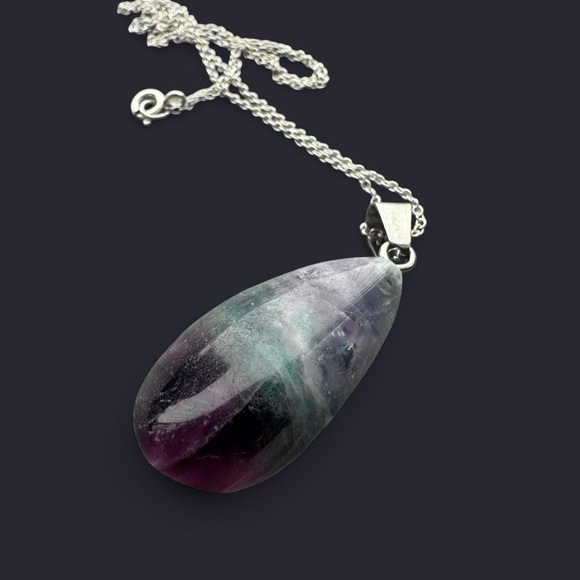 Fluorite Stone Pendant Sterling Silver Necklace - Picture 3 of 6